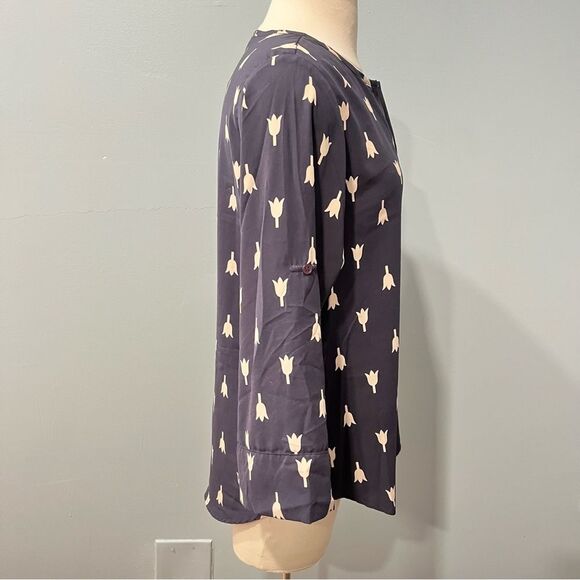 41 Hawthorn Ivy Tulip Print Roll Tab Sleeve Blouse Size Medium - Picture 6 of 8